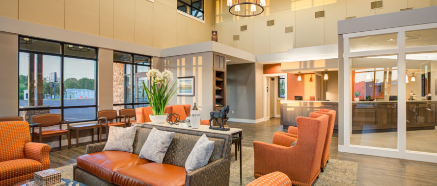 the large interior of a new modern dental office that was designed by Dr. Mark Tholen