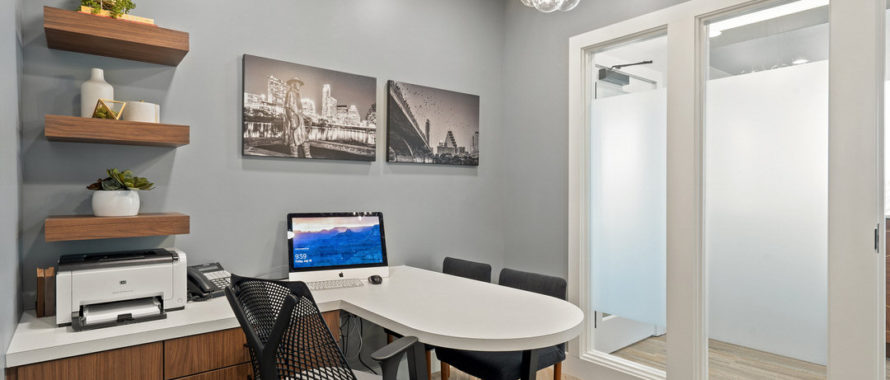 interior of a dental office consultation room remodeled by Dr. Mark Tholen